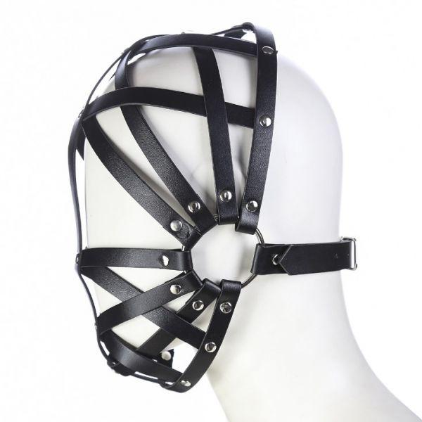 Маска БДСМ, маска для підкорення Leather Black adjustable, фото 1