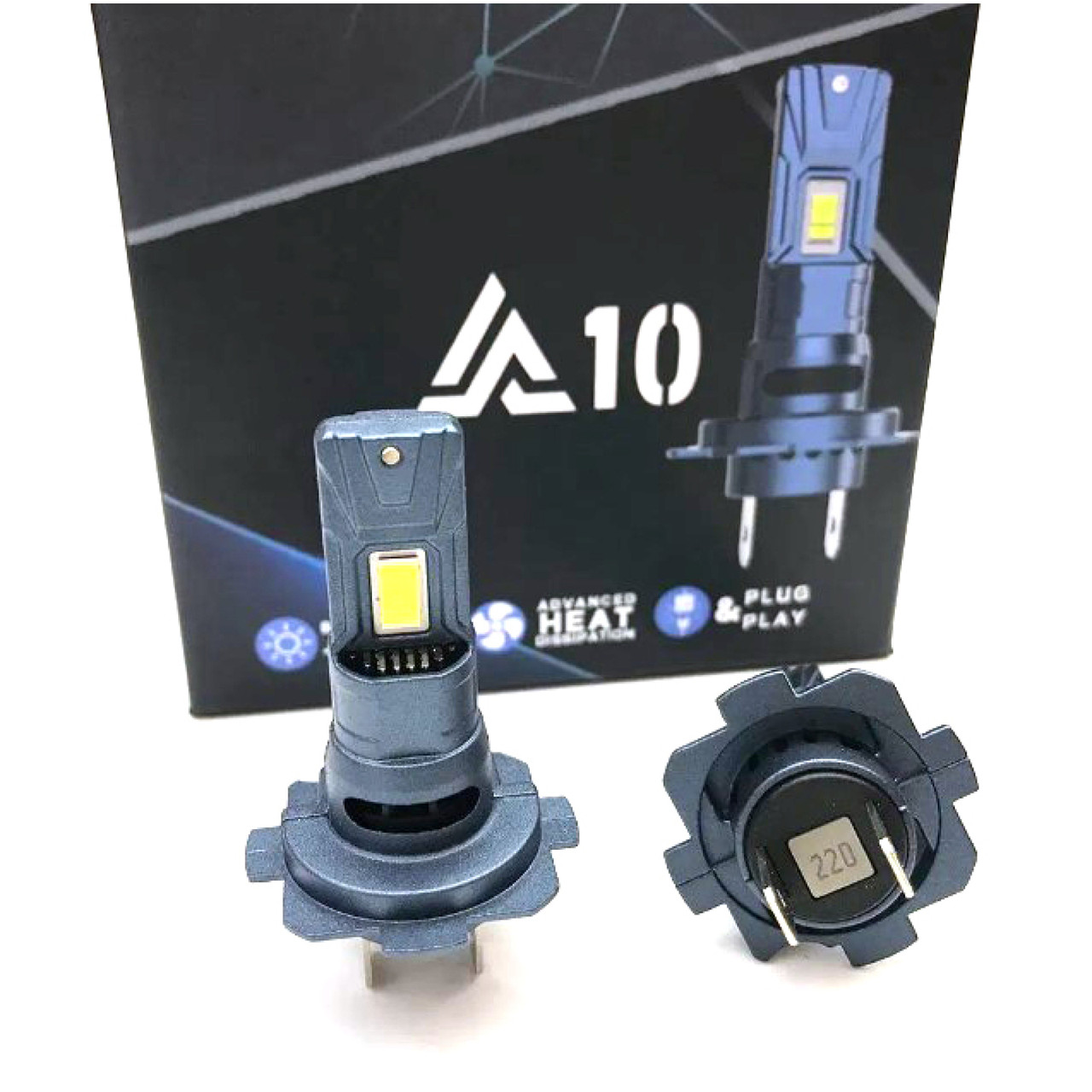 Лампи автомобільні LED H7 радіатор+кулер 65w/6500lm 3570 Chip 6000K / IP68 / 9-30v A10, фото 1