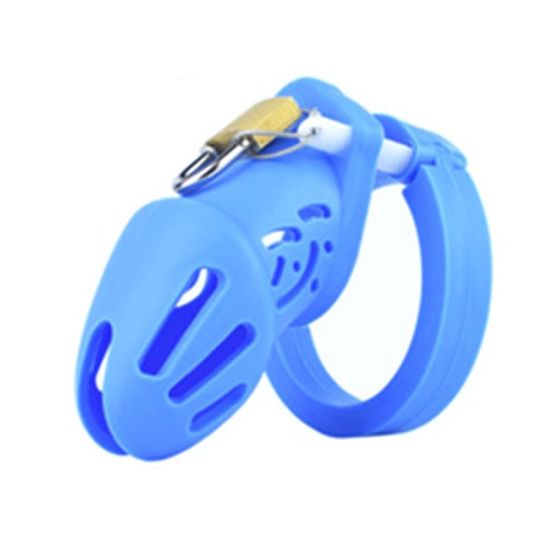 Чоловічий пояс вірності, чоловічий пристрій невинності Silicone Chastity Cage Blue Small з м'яким комфортом, фото 1