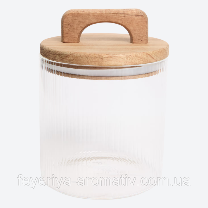 Банка з рифленого скла з дерев’яною кришкою 600 мл