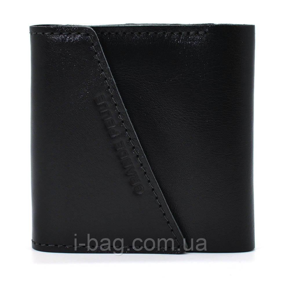 Шкіряне портмоне чорне глянсове Grande Pelle 910610 з монетницею, фото 1