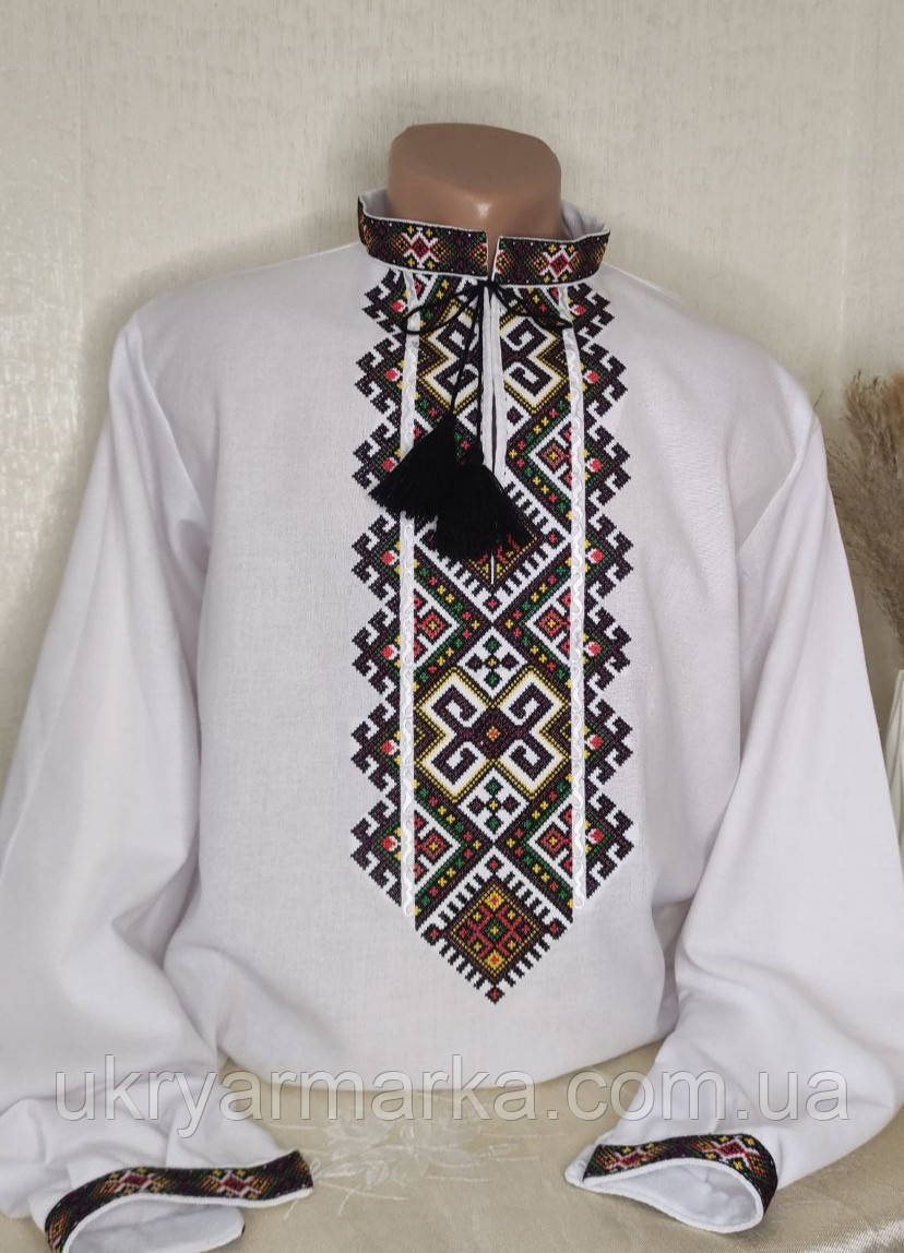Біла чоловіча вишиванка "Дух полонини" з традиційною українською вишивкою