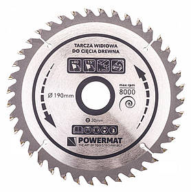 Пиляльний диск із високоякісної сталі 190x30 Powermat 40z TDD-190x30x40Z диск пиляльний для фанери та дощок