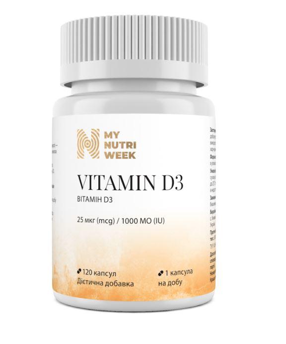 Вітамін Д3, Vitamin D3, My Nutri Week, 25 мкг (1000 МО), 120 капсул