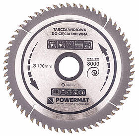 Циркулярний диск для дерева 190x30 Powermat 60z TDD-190x30x60Z для різання гілок і деревини