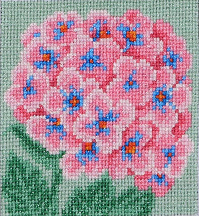 Набір для вишивки муліне ДМС "Рожева гортензія", 10x10 см, фото 1