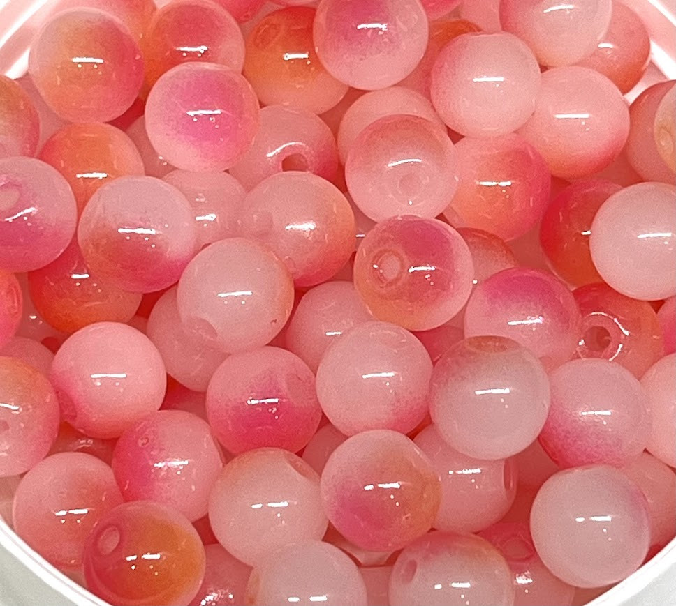 Скляні намистини "Бите скло" 8 мм, колір рожевий-персиковий, арт 018519, уп 98-100 шт, Різнокольоровий, фото 1