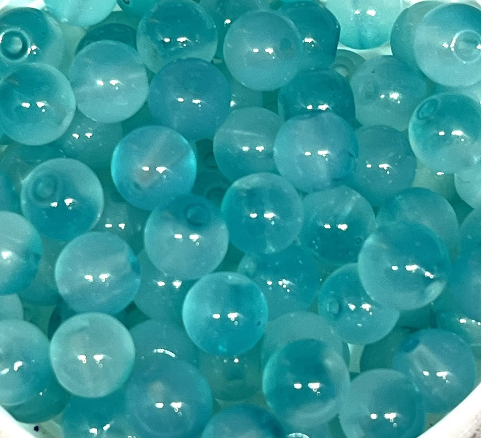Скляні намистини "Бите скло" 8 мм, колір бірюзовий-білий, арт 018520, уп 98-100 шт, Різнокольоровий, фото 1