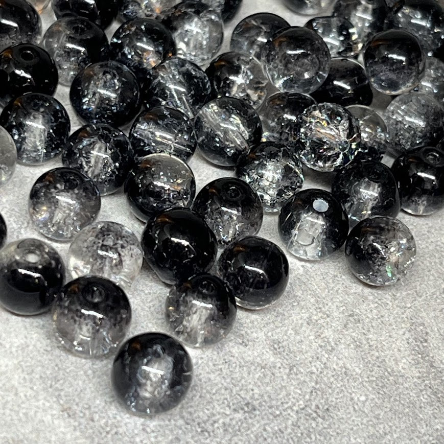 Скляні намистини "Бите скло" 8 мм, колір чорний-прозорий, арт 018521, уп 98-100 шт, Різнокольоровий, фото 1