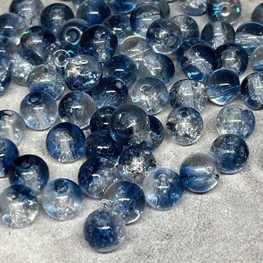 Скляні намистини "Бите скло" 8 мм, колір синій-прозорий, арт 018522, уп 98-100 шт, Різнокольоровий, фото 1