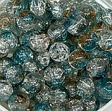 Скляні намистини "Бите скло" 8 мм, колір бежевий-бірюзовий-прозорий, арт 018523, уп 98-100 шт, Різнокольоровий, фото 2