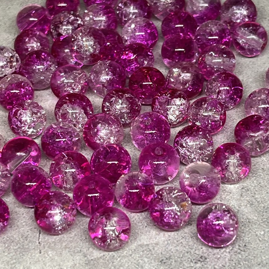 Скляні намистини "Бите скло" 8 мм, колір фуксія-прозорий, арт 018525, уп 98-100 шт, Різнокольоровий, фото 1