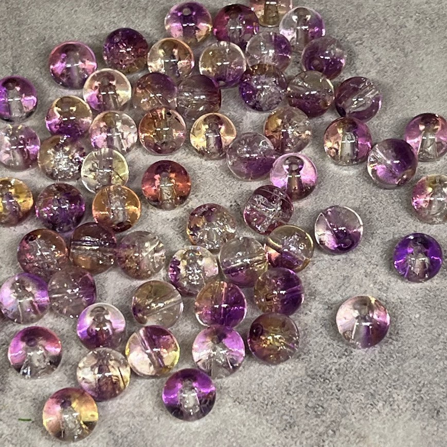 Скляні намистини "Бите скло" 8 мм, колір фіолетовий-бежевий-прозорий, арт 018528, уп 98-100 шт, Різнокольоровий, фото 1