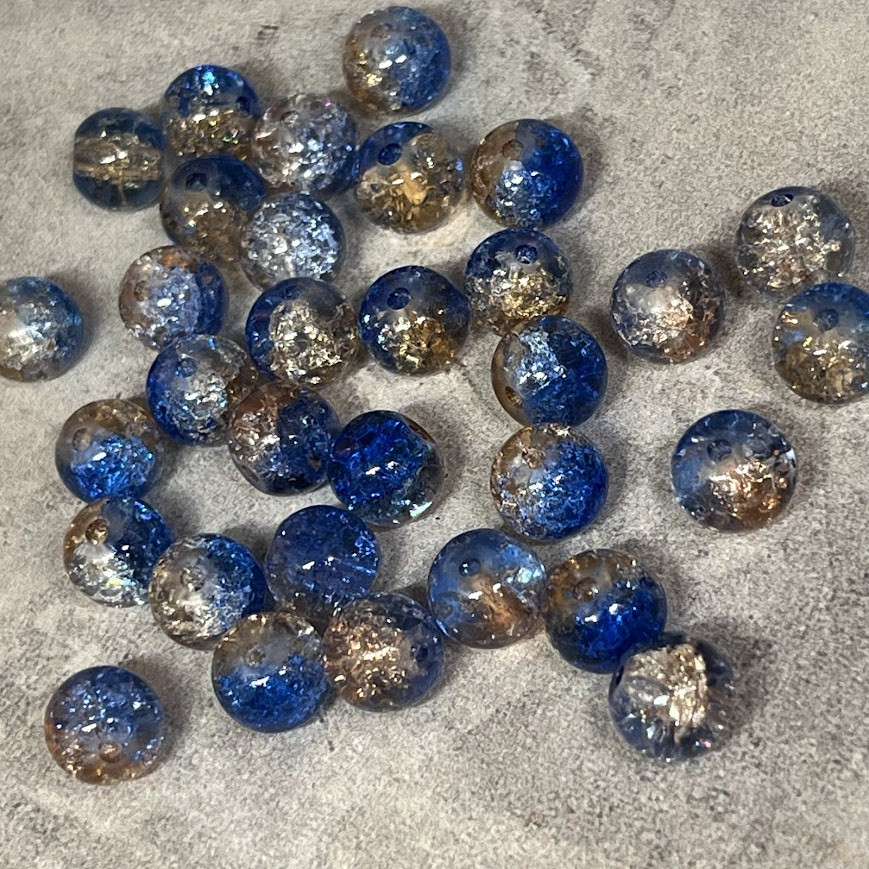 Скляні намистини "Бите скло" 8 мм, колір синій-золото-прозорий, арт 018531, уп 98-100 шт, Різнокольоровий, фото 1