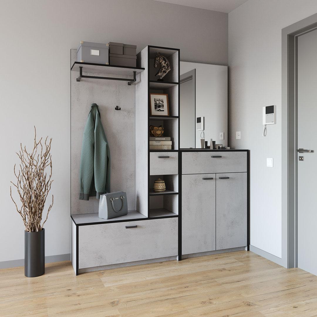 Передпокій Sanro Cornelia комплект (модульна – 5 елементів) 1690х1880х381 Бетон тефра (KO-0002), фото 1