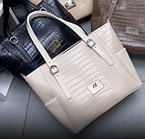 Велика жіноча сумка біла містка жіноча сумка через плече під крокодил модна з екошкіри А4, фото 8