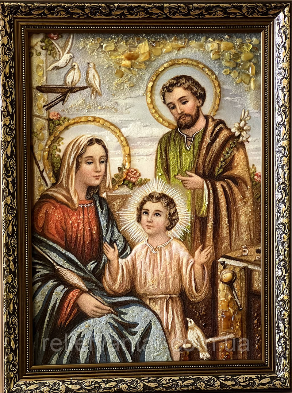 Ікона янтарна "Святе сімейство" Ікона з бурштину " Сім'я Святих "30*40см, фото 1