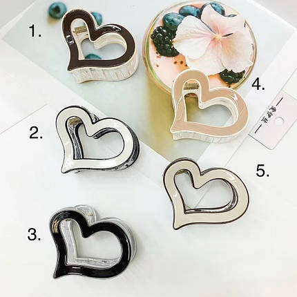 Краб для волосся міцний французький пластик сердечка різні кольори розмір 6.5 см висота 5 см 1 штука, фото 1