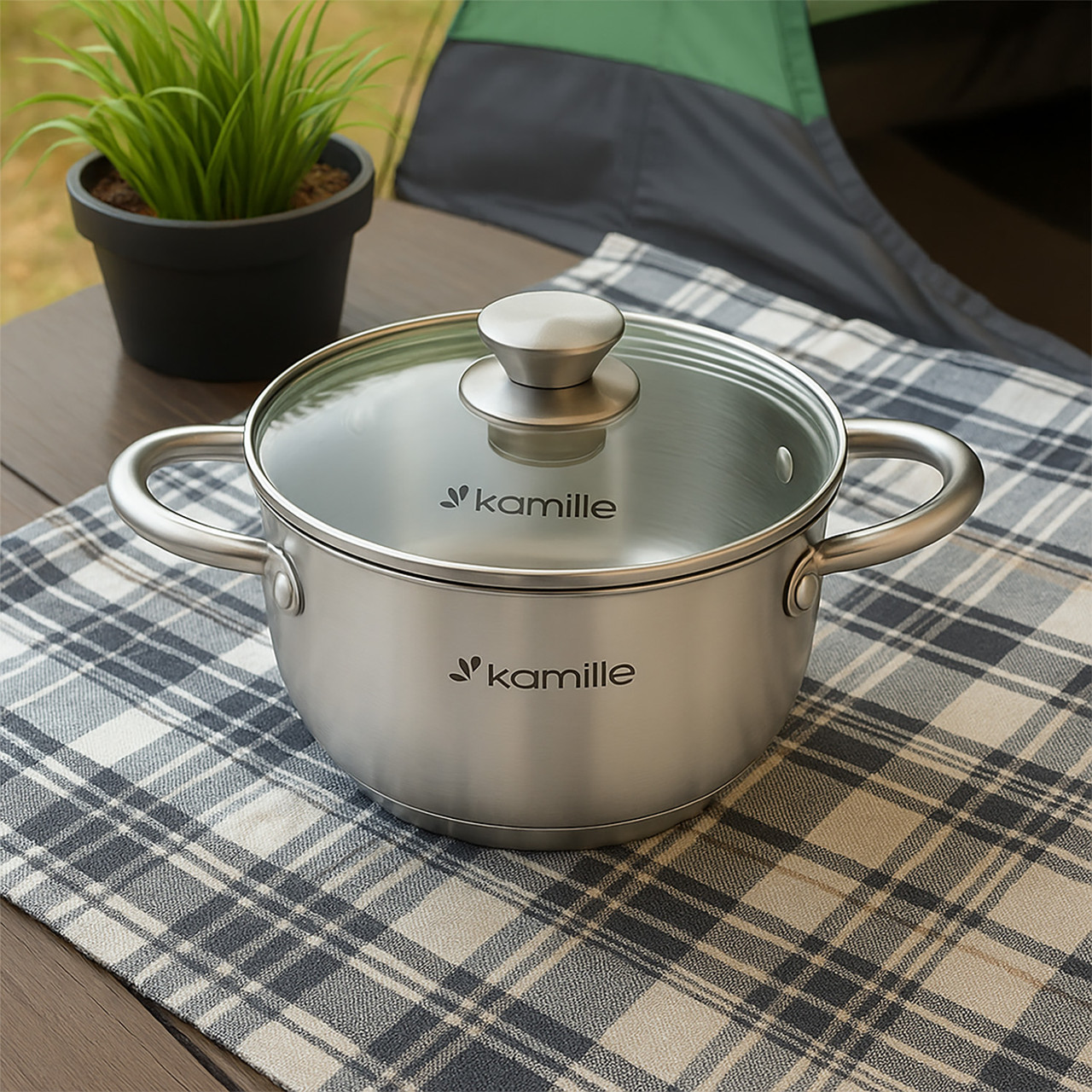 Каструля 1.5 л з нержавіючої сталі з кришкою та порожнистими ручками для індукції та газу Kamille KM-4900