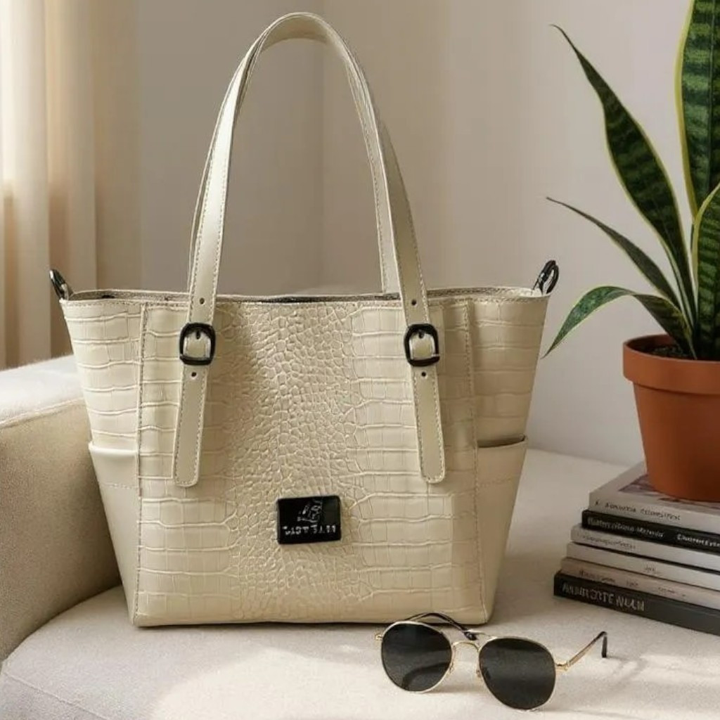 Велика жіноча сумка біла містка жіноча сумка через плече під крокодил модна з екошкіри А4, фото 1