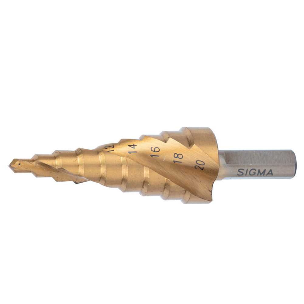 Свердло по металу східчасте HSS-TIN титанове зі спіральною канавкою Ø4-32мм, крок 2мм (блістер) SIGMA (1183081)