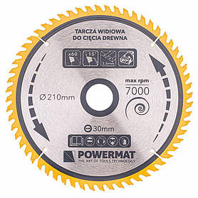 Відрізний диск по дереву 210x30 Powermat 60z TDD-210x30x60Z для поздовжнього пиляння
