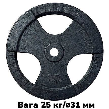 Диск важкоатлетичний з хватами млинець для штанги металевий GoodLift 25 кг діаметр 31 мм чорний, фото 1