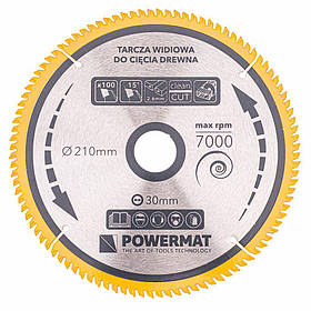 Пиляльний диск для дискової пилки 210x30 Powermat 100z TDD-210x30x100Z пиляльне полотно для нарізки дощок