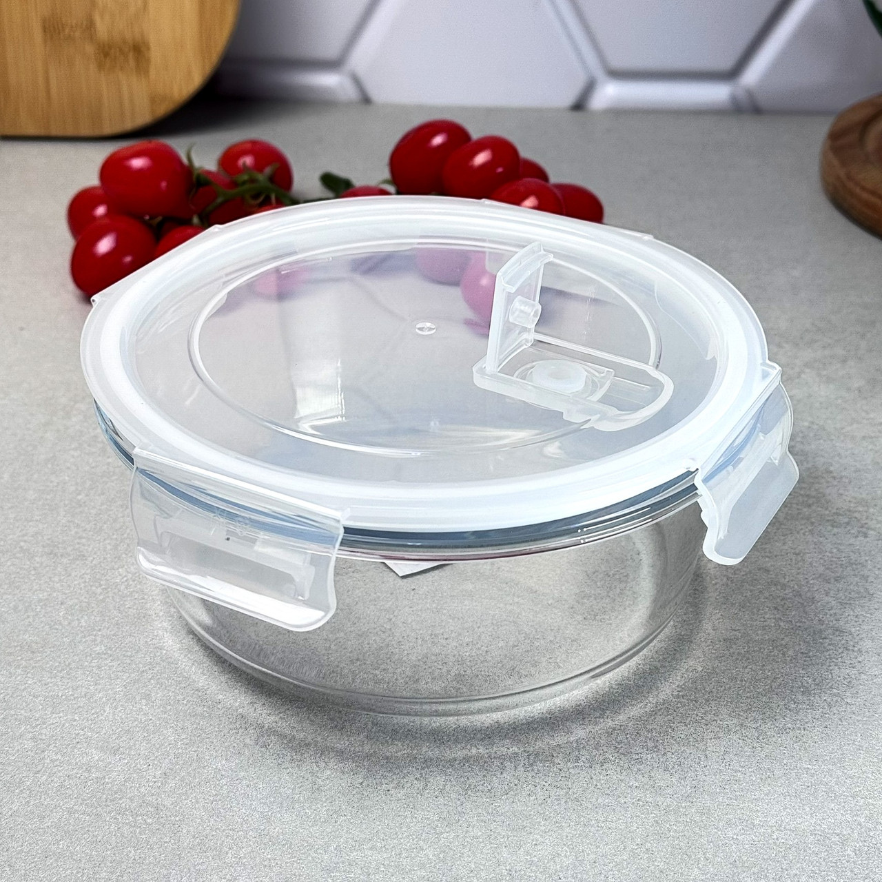 Контейнер скляний 800 мл з кришкою жароміцний круглий BXW-201 Diamonds, фото 1