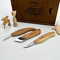 Набір ножів для різьблення по дереву STRYI Start для вирізання фігурок 3 шт, фото 4