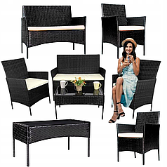 Комплект меблів із ротангу (диван + 2 крісла + стіл) для саду, кафе, тераси, чорний