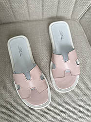 Шльопанці жіночі пудрові натуральна шкіра 37 розмір