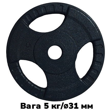 Диск важкоатлетичний з хватами млинець для штанги металевий GoodLift 5 кг діаметр 31 мм чорний, фото 1