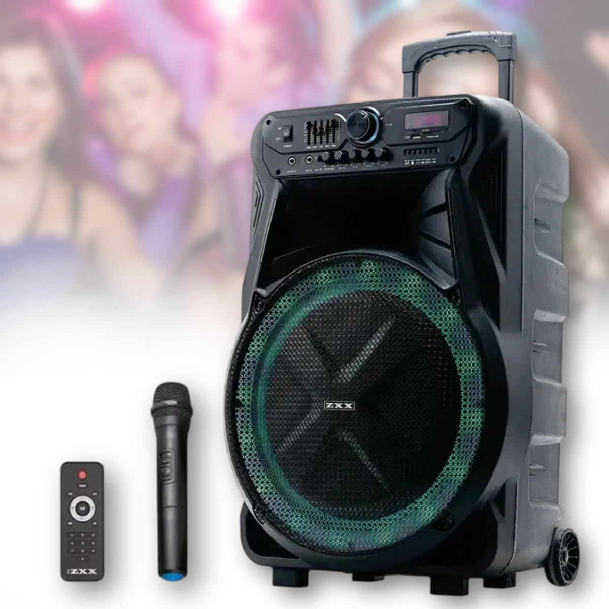 Акустична колонка на колесах 600 Вт з 15-дюймовим динаміком та радіомікрофоном ZXX-7272, фото 1
