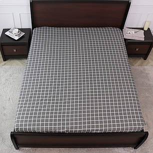 Захисне натяжне міцне простирадло гумка односпальне з бязі (90*200*25) бавовняне сіре з геометричним принтом, фото 1