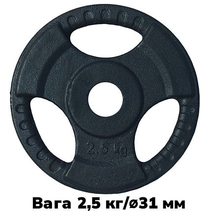Диск важкоатлетичний з хватами млинець для штанги металевий GoodLift 2,5 кг діаметр 31 мм чорний, фото 1