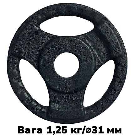 Диск важкоатлетичний з хватами млинець для штанги металевий GoodLift 1,25 кг діаметр 31 мм чорний, фото 1