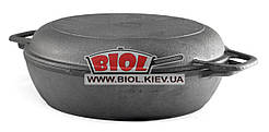 Чавунна жаровня 26 см із чавунною кришкою-сковородкою БІОЛ 03261-2. Чавунний посуд Біол