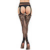 Колготки з вирізом імітація панчох з відкритими стегнами чорного кольору, One Size, фото 4