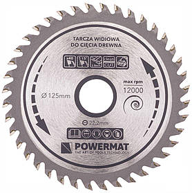 Твердосплавний пиляльний диск 125x22.2 Powermat 40z TDD-125x22.2x40Z пиляльний круг для циркулярної пилки