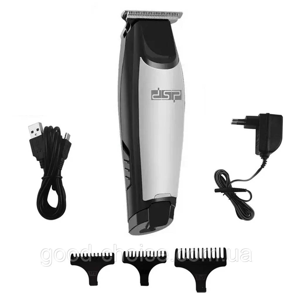 Бездротова машинка для стрижки волосся + 3 насадки, DSP 90119 / Акумуляторний тример / Тример для стрижки, фото 1