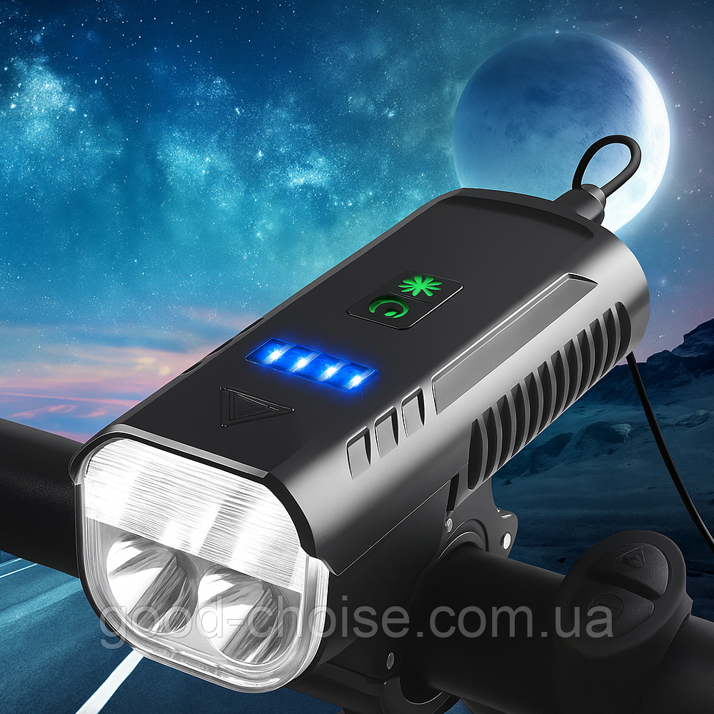 Велофара з сигналом FY-336/2000-4T6, від USB / Фара велосипедна / Акумуляторний ліхтарик на велосипед