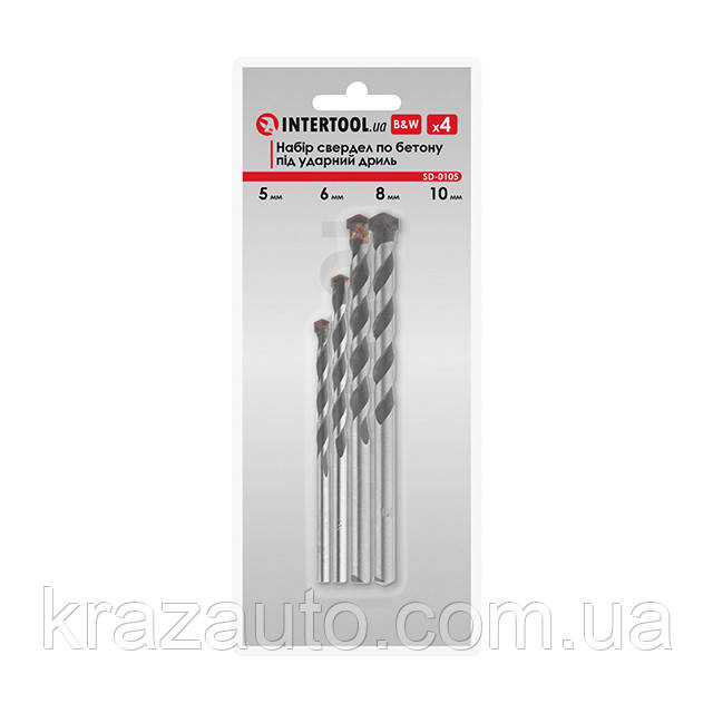 Набір свердел для бетону 4 шт. (5,6, 8, 10 мм) під ударний дриль B&W INTERTOOL SD-0105, фото 1