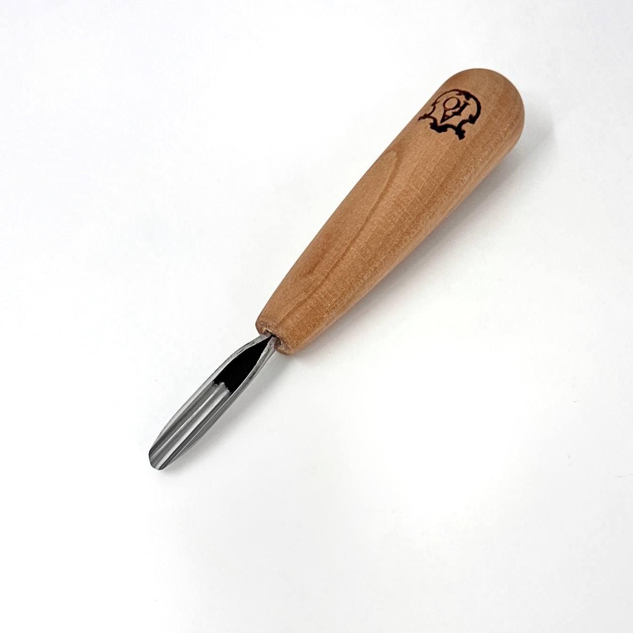 Коротка напівкругла скошена стамеска 6мм Адольфа Юр'єва для геометричного різьблення, фото 1