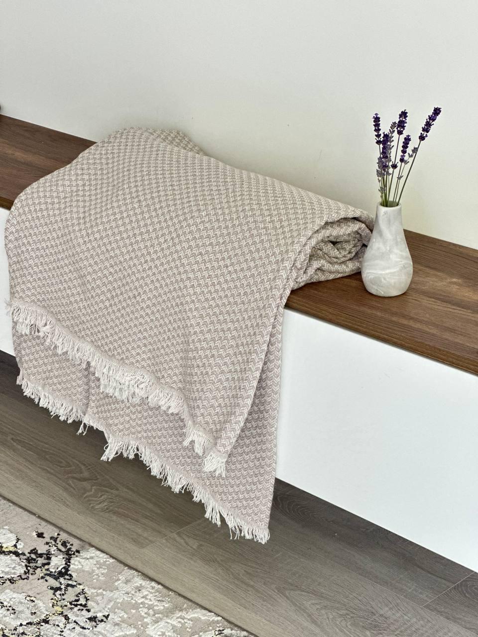 Плед-покривало "Зигзаг №3", 100% cotton, бежевий колір, фото 1
