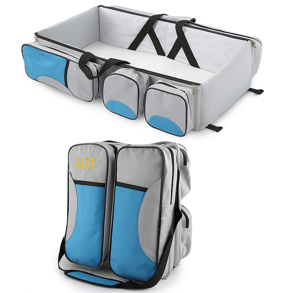 Розкладне переноска-ліжко для немовлят, 76х37х20см, до 12 кг, Блакитний / Багатофункціональна сумка-ліжко для дітей, фото 1