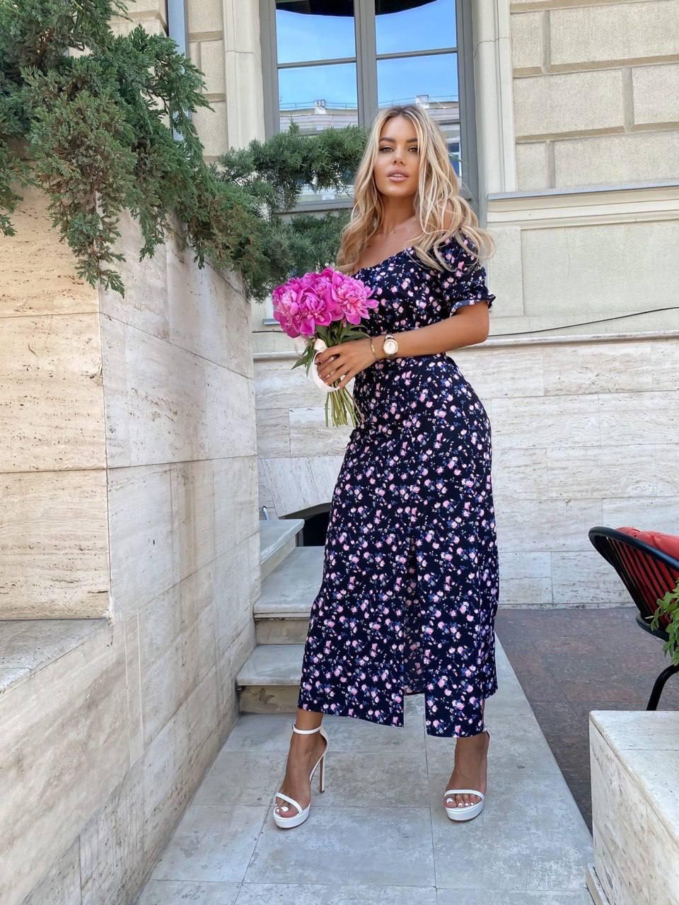 Жіноче ніжне плаття у квітковий принт міді довжини (Норма), фото 1