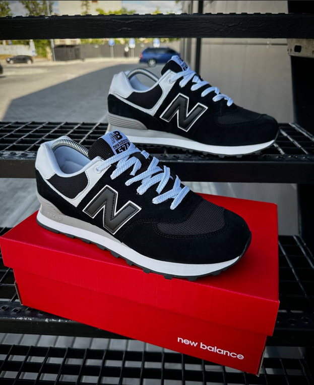 Чоловічі кросівки New balance 574 black white чорно-білі Нью Баланс замш сітка весна літо, фото 1