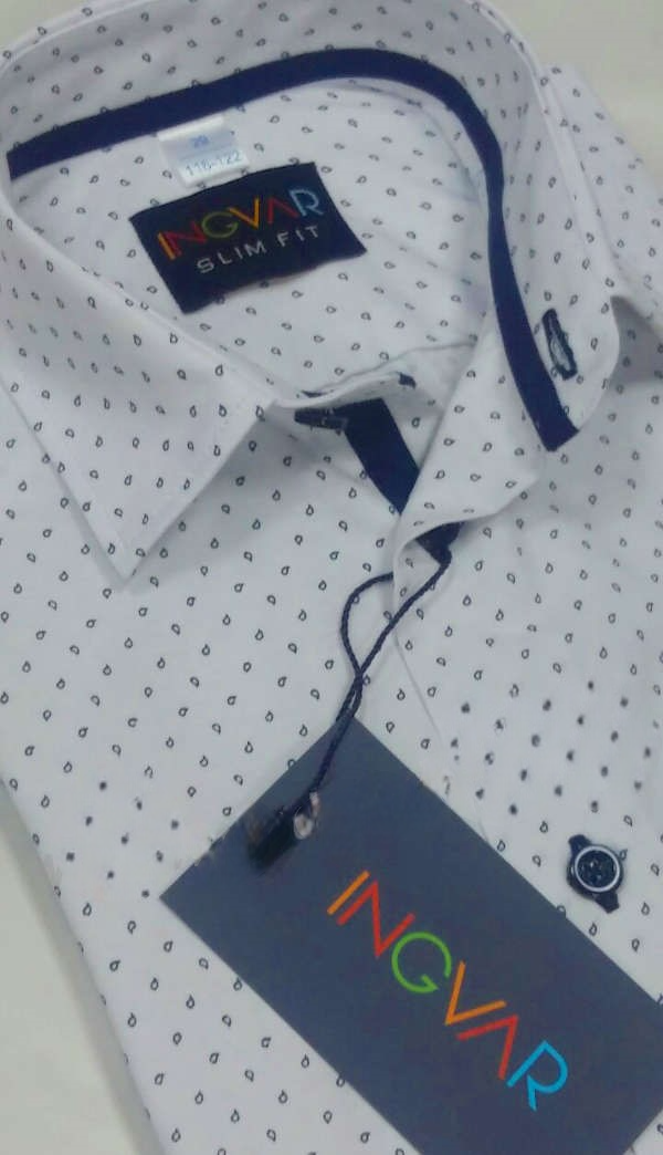 Сорочка з коротким рукавом для хлопчика slim fit INGVAR біла з малюнком