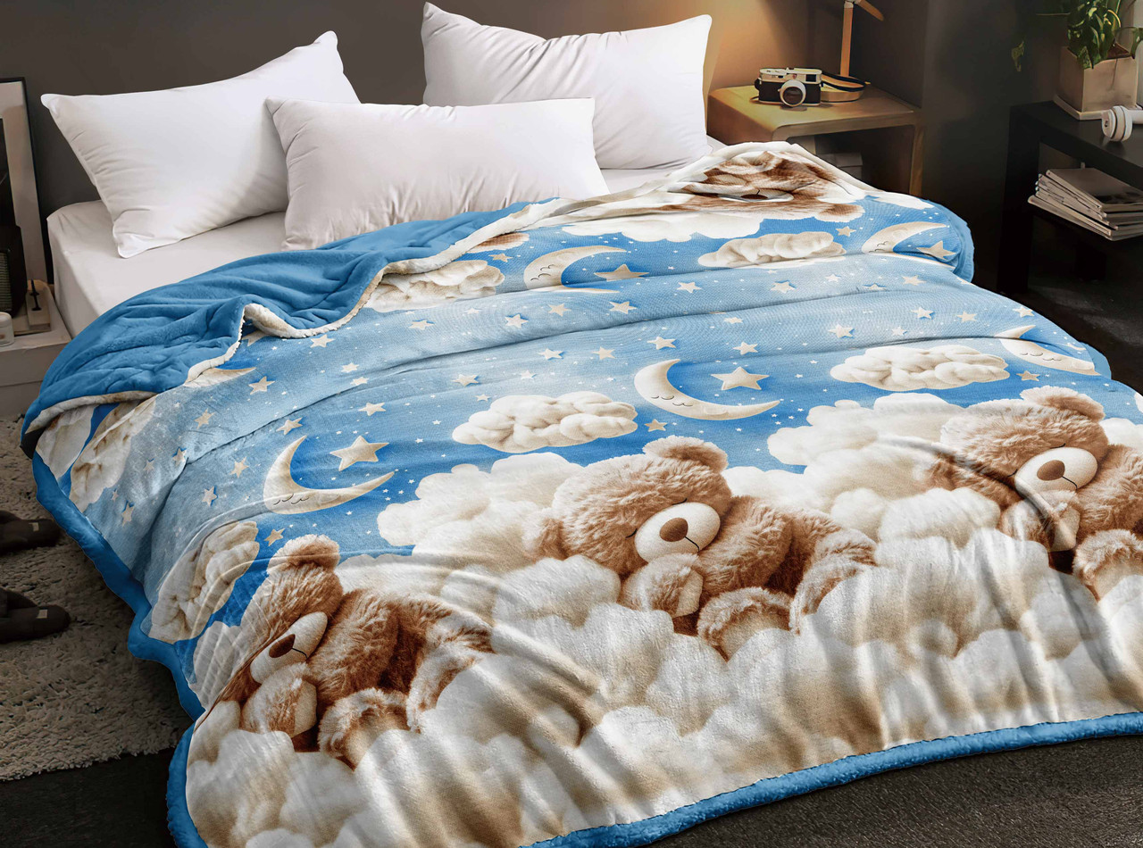 Плед-покривало (Фліс) | Плед від виробника "Королева Ночі" | 150х220 | Ведмеді та зірки на блакитному, фото 1
